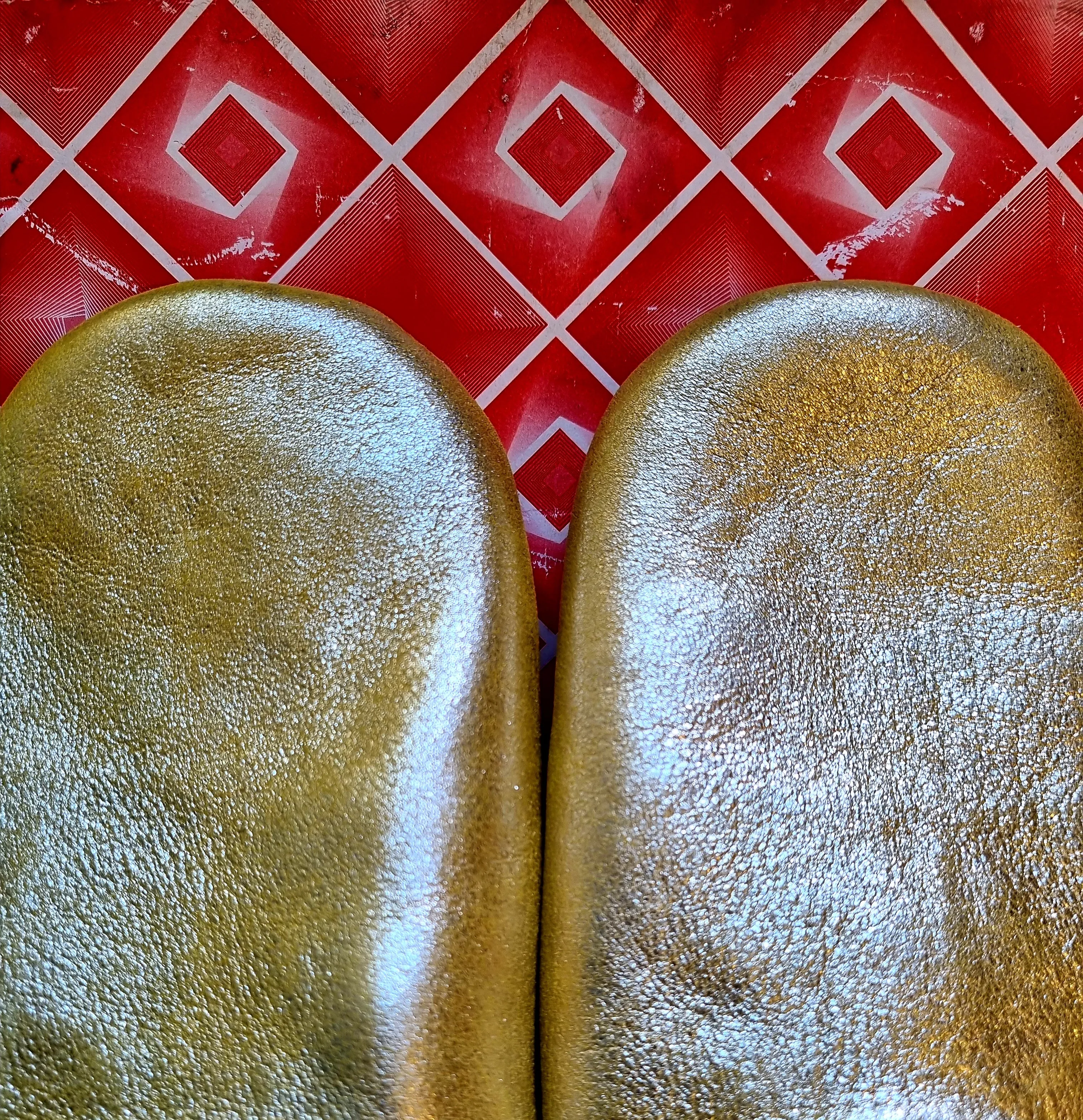 Soft leather metallic slippers .. size 38