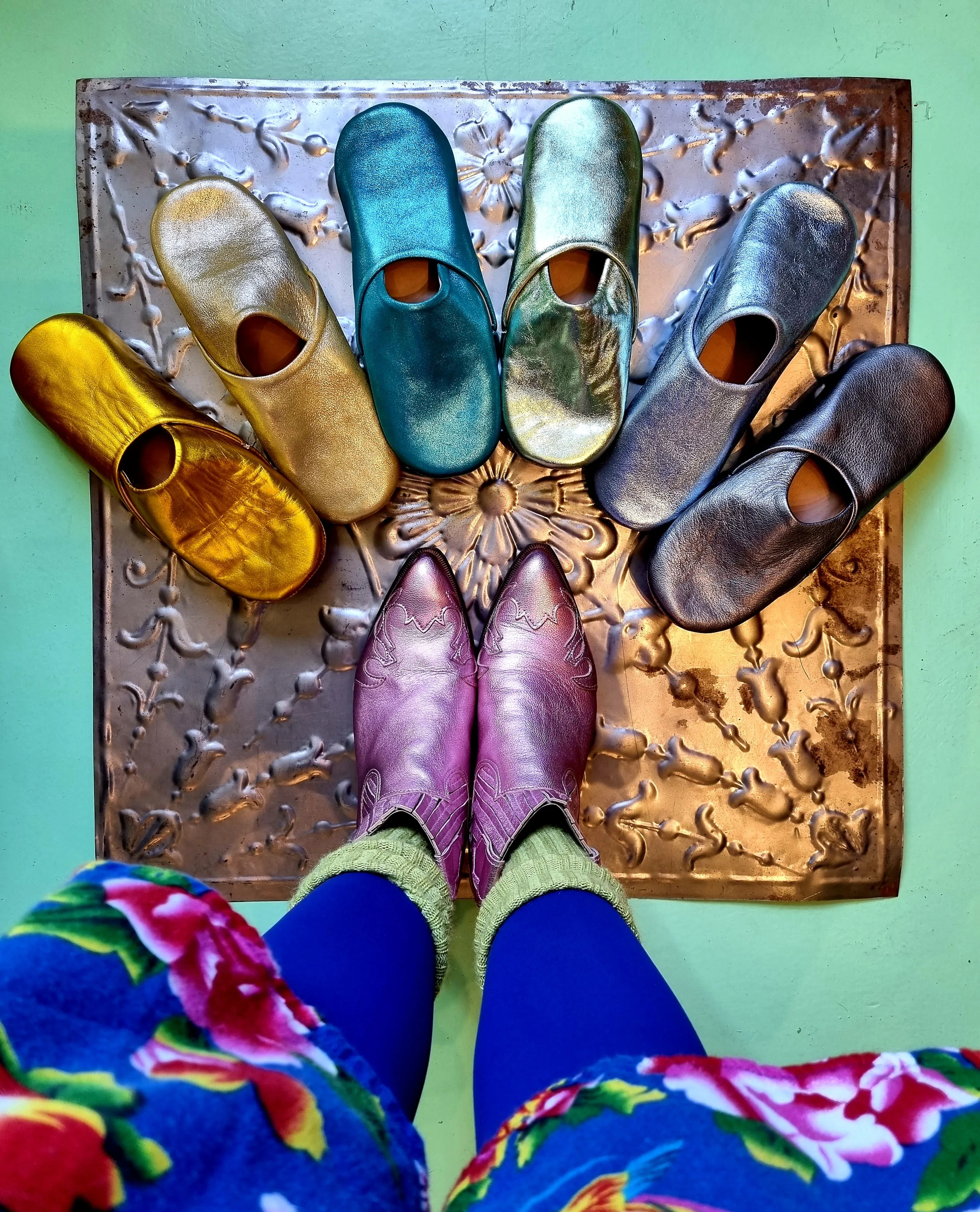 Soft leather metallic slippers .. size 38