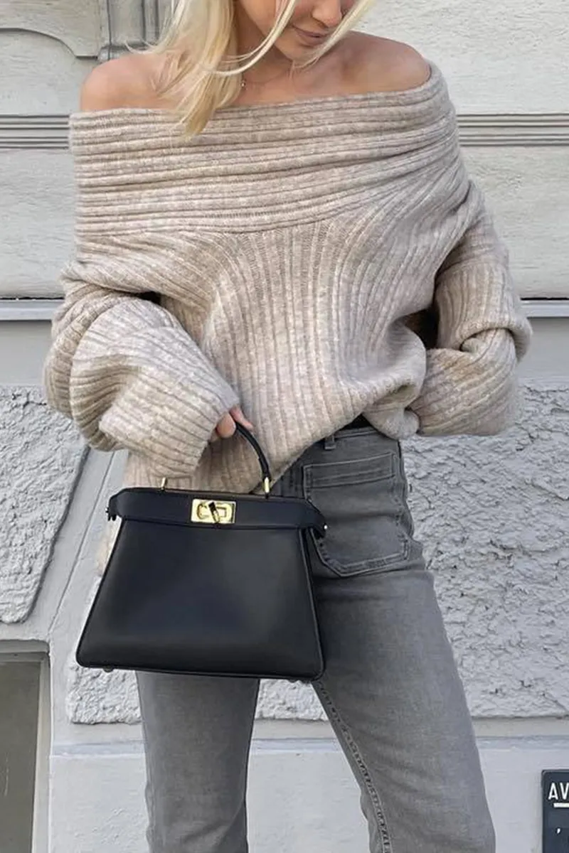 Solid Color Irregular Potholes Off Shoulder Sweaters(5 Colors)