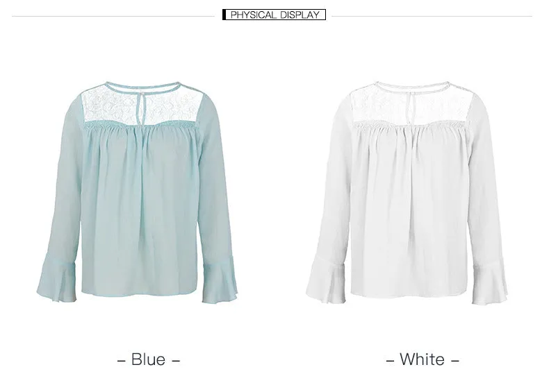 Solid Color Long Sleeve Chiffon Shirt Top