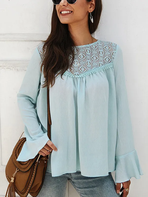 Solid Color Long Sleeve Chiffon Shirt Top