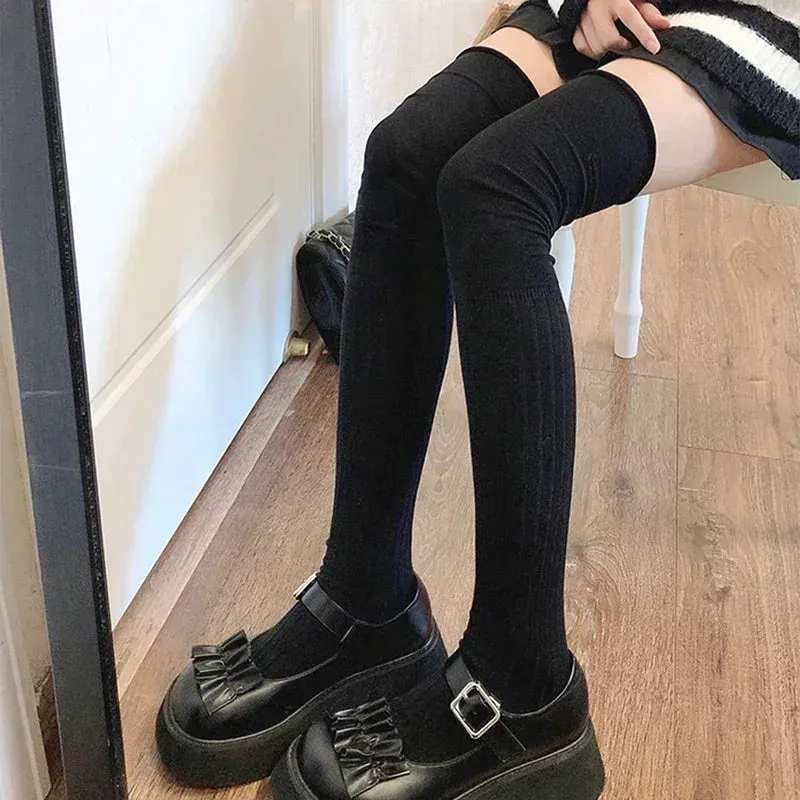 Solid Color Thigh-High Socks - Warm Cotton