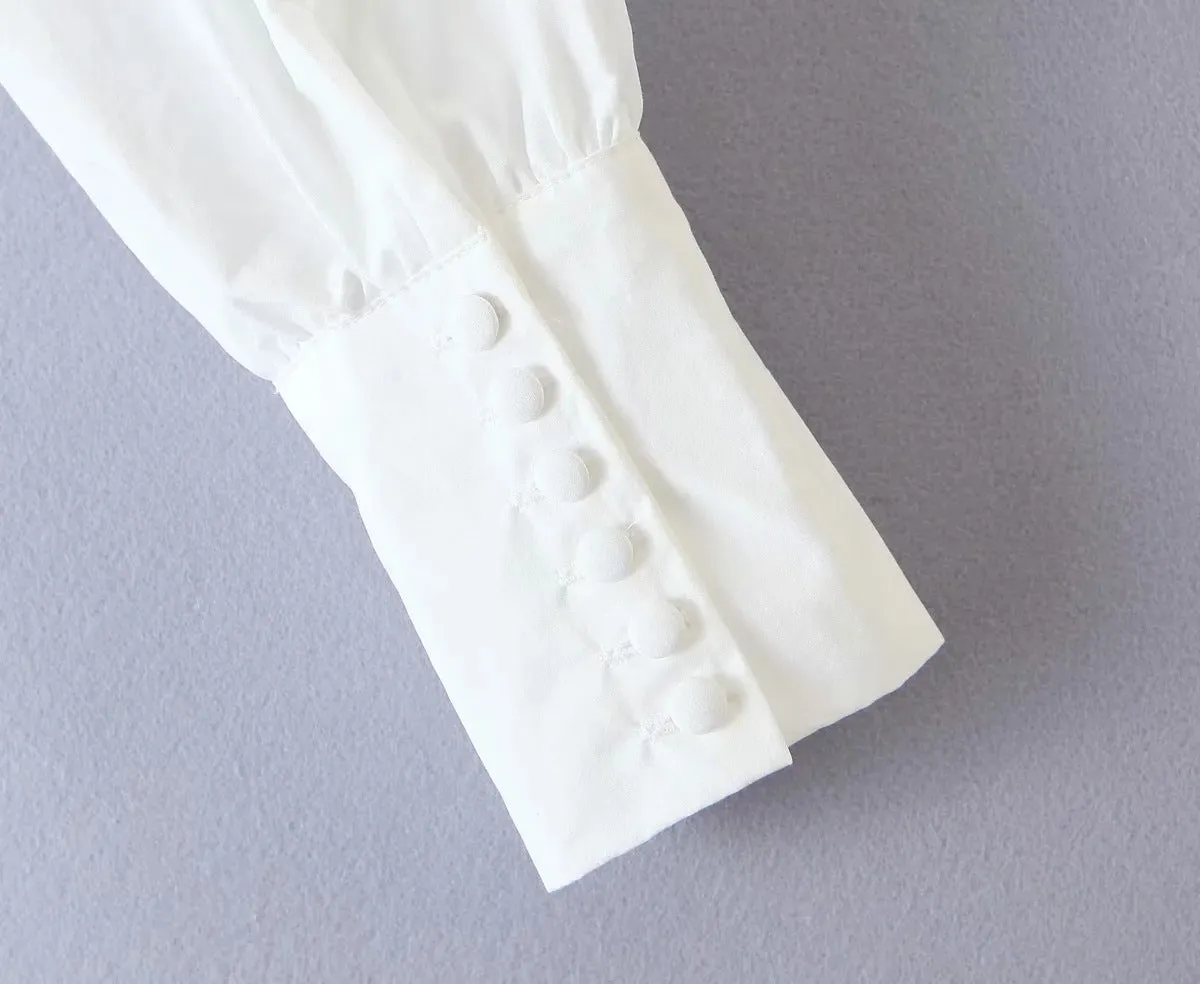Square Collar Lantern Sleeve Backless Tie-Back Shirts Blouses Crop Tops