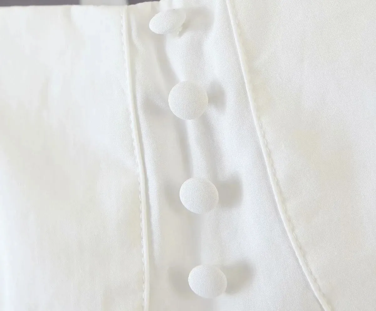 Square Collar Lantern Sleeve Backless Tie-Back Shirts Blouses Crop Tops