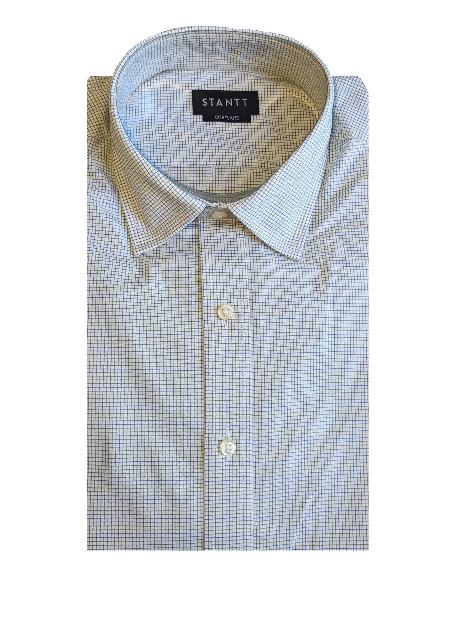 STANTT Kelly Green Grid Check Business Casual Shirt Corland Fit 15.5- 30