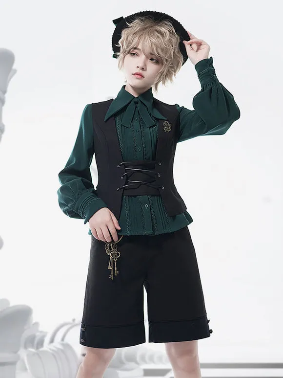 Steampunk Lolita Blouses Green Long Sleeves Lace Lolita Top Lolita Shirt