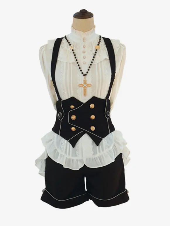 Steampunk Ouji Lolita Blouses Bows Lace Long Sleeves Blouse Lolita Top White Lolita Shirt