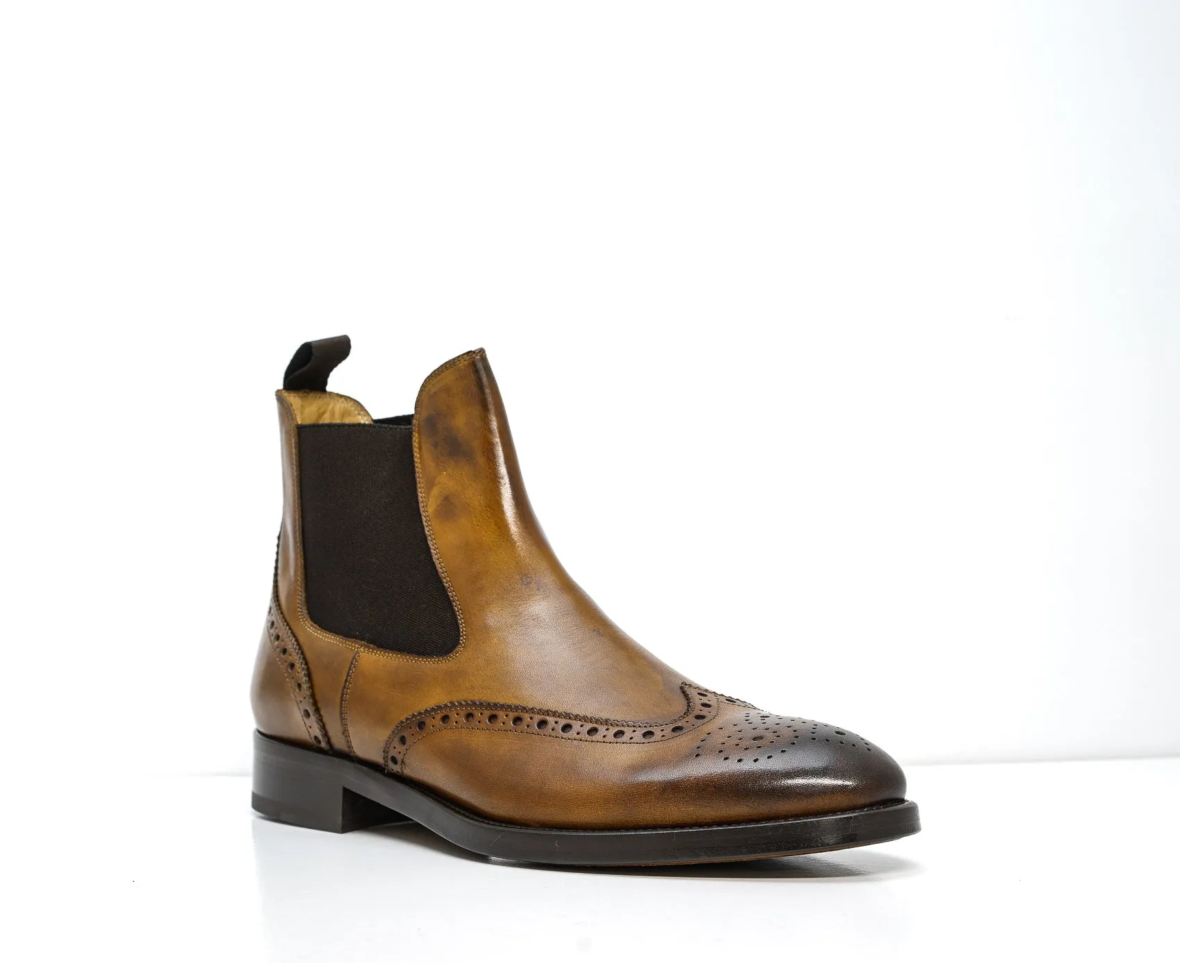 Stefano Stefani Men's Cognac Leather Detail Pull On Boots 8105 20% OFF