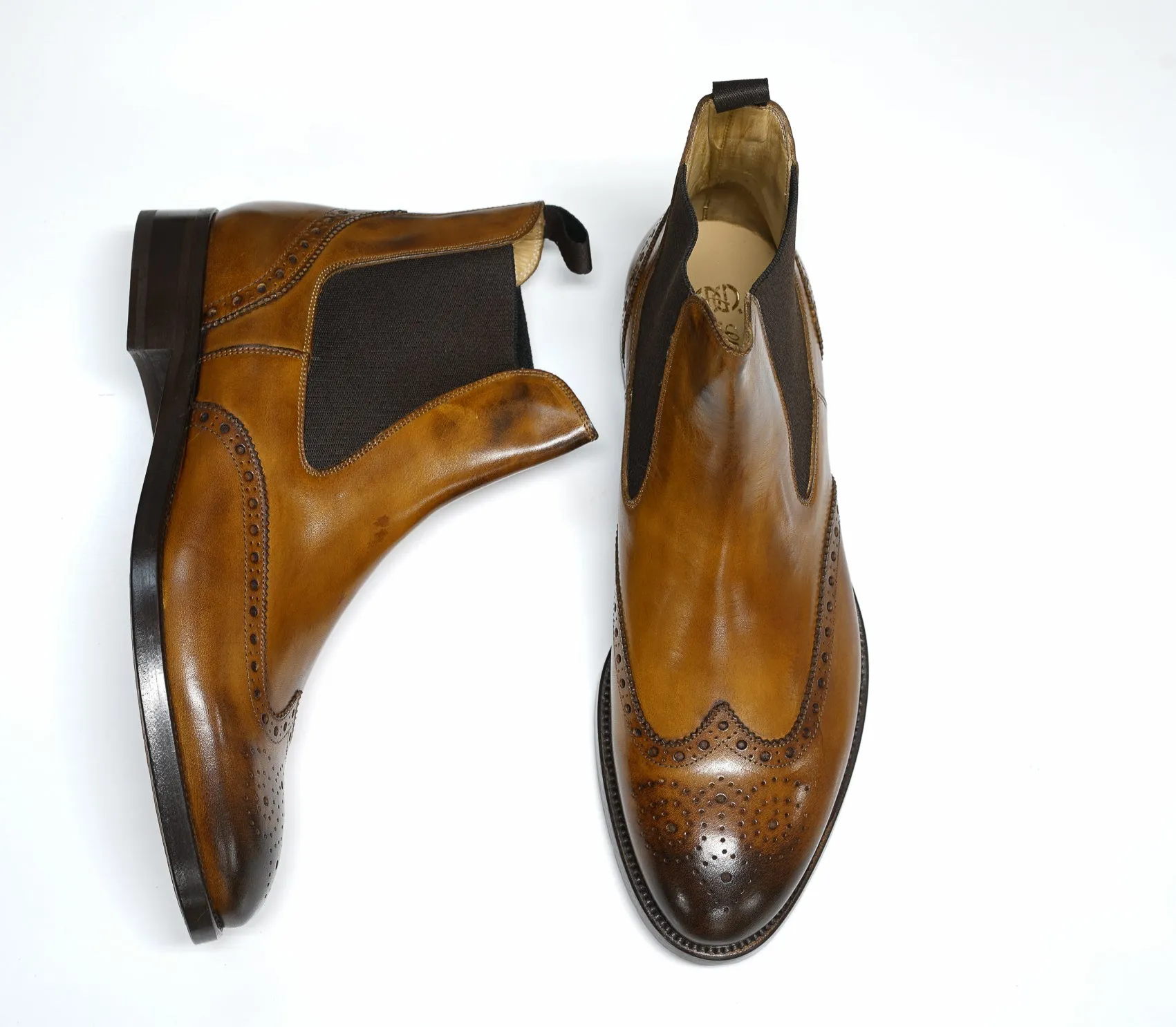 Stefano Stefani Men's Cognac Leather Detail Pull On Boots 8105 20% OFF
