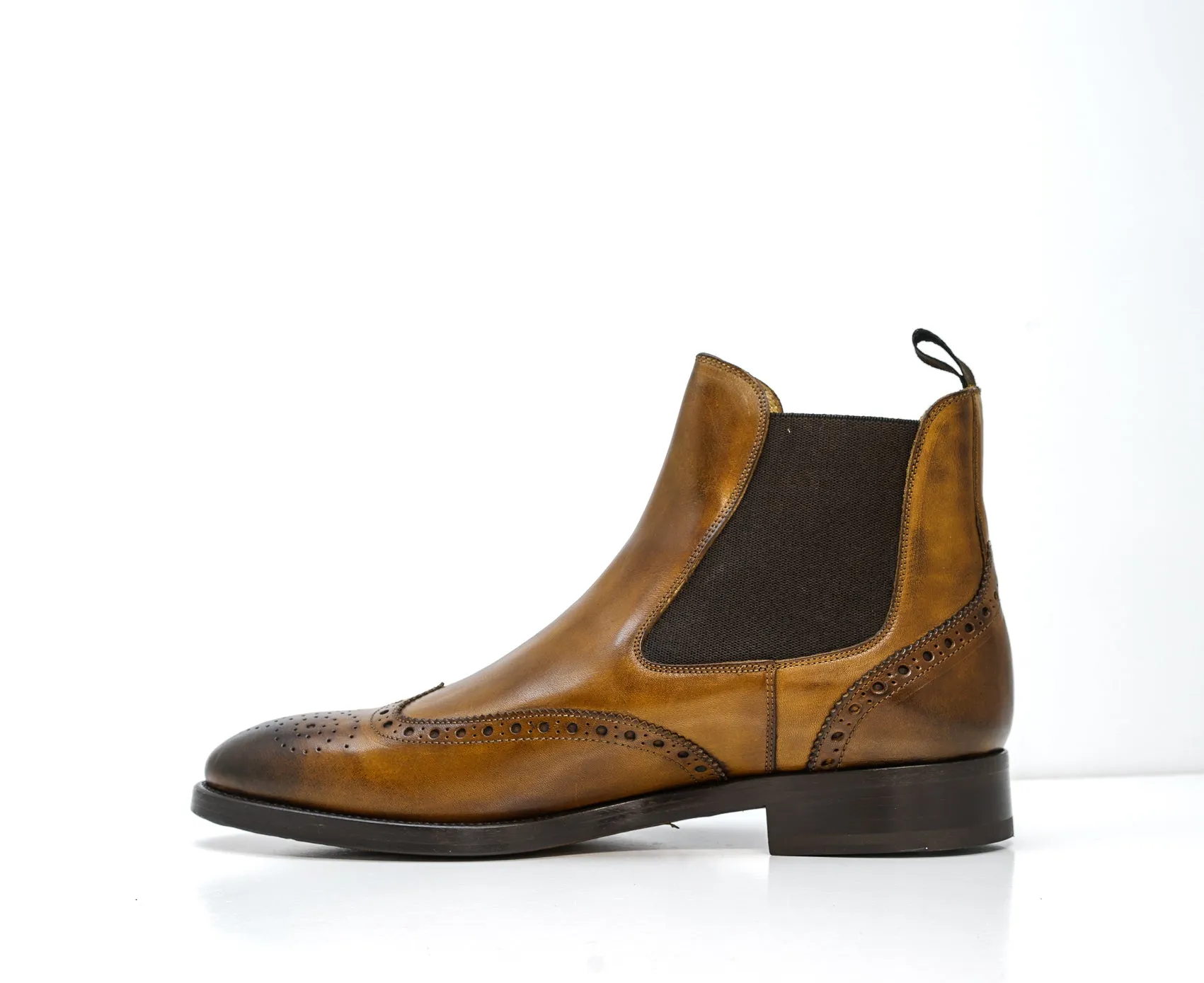 Stefano Stefani Men's Cognac Leather Detail Pull On Boots 8105 20% OFF
