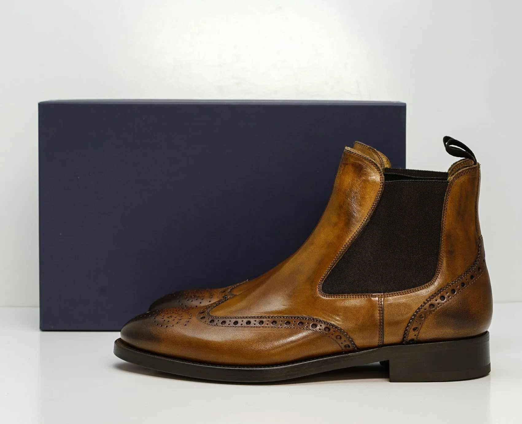 Stefano Stefani Men's Cognac Leather Detail Pull On Boots 8105 20% OFF