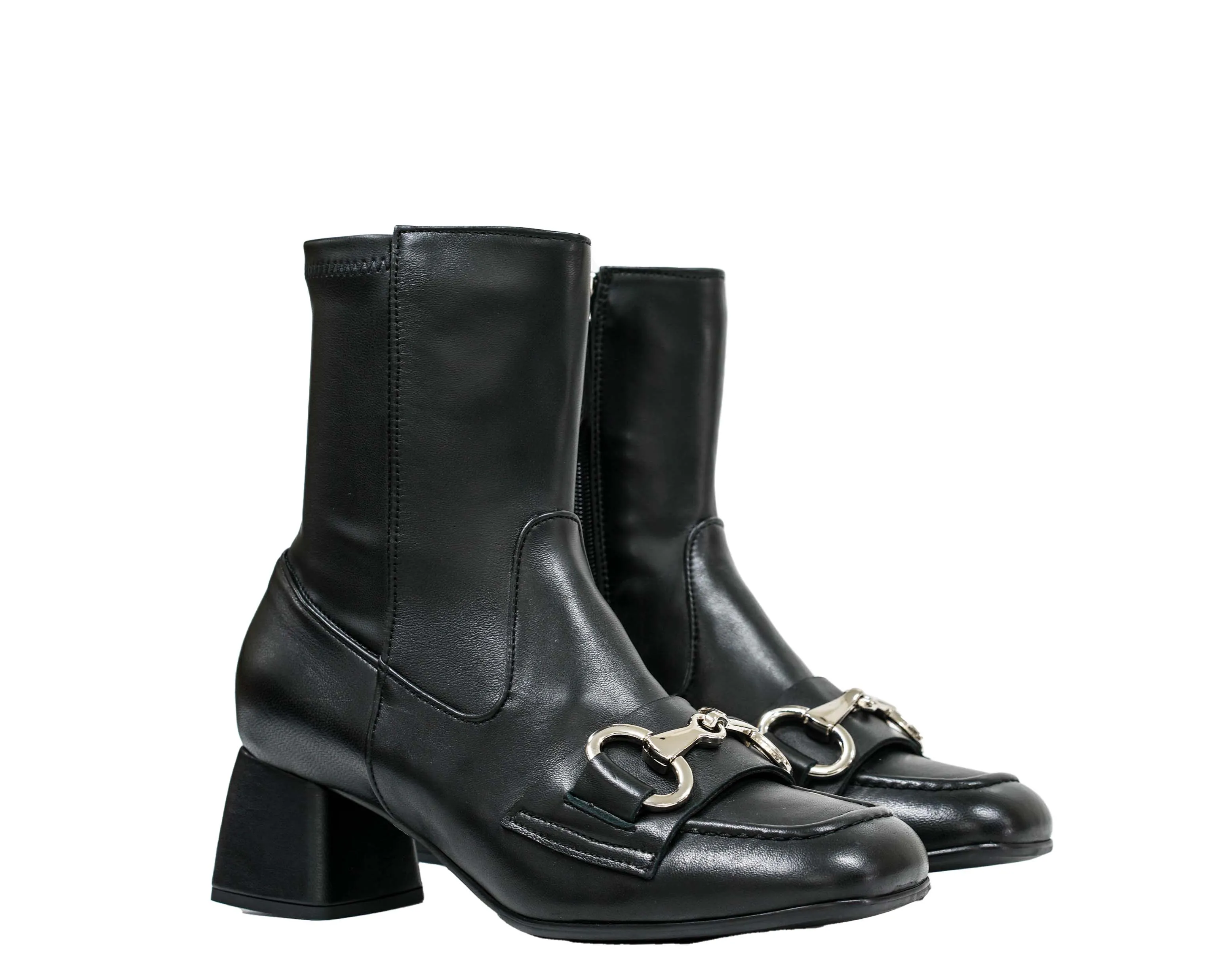Stefano Stefani Women's Black Leather Silver Chain Boot 8765 40% OFF