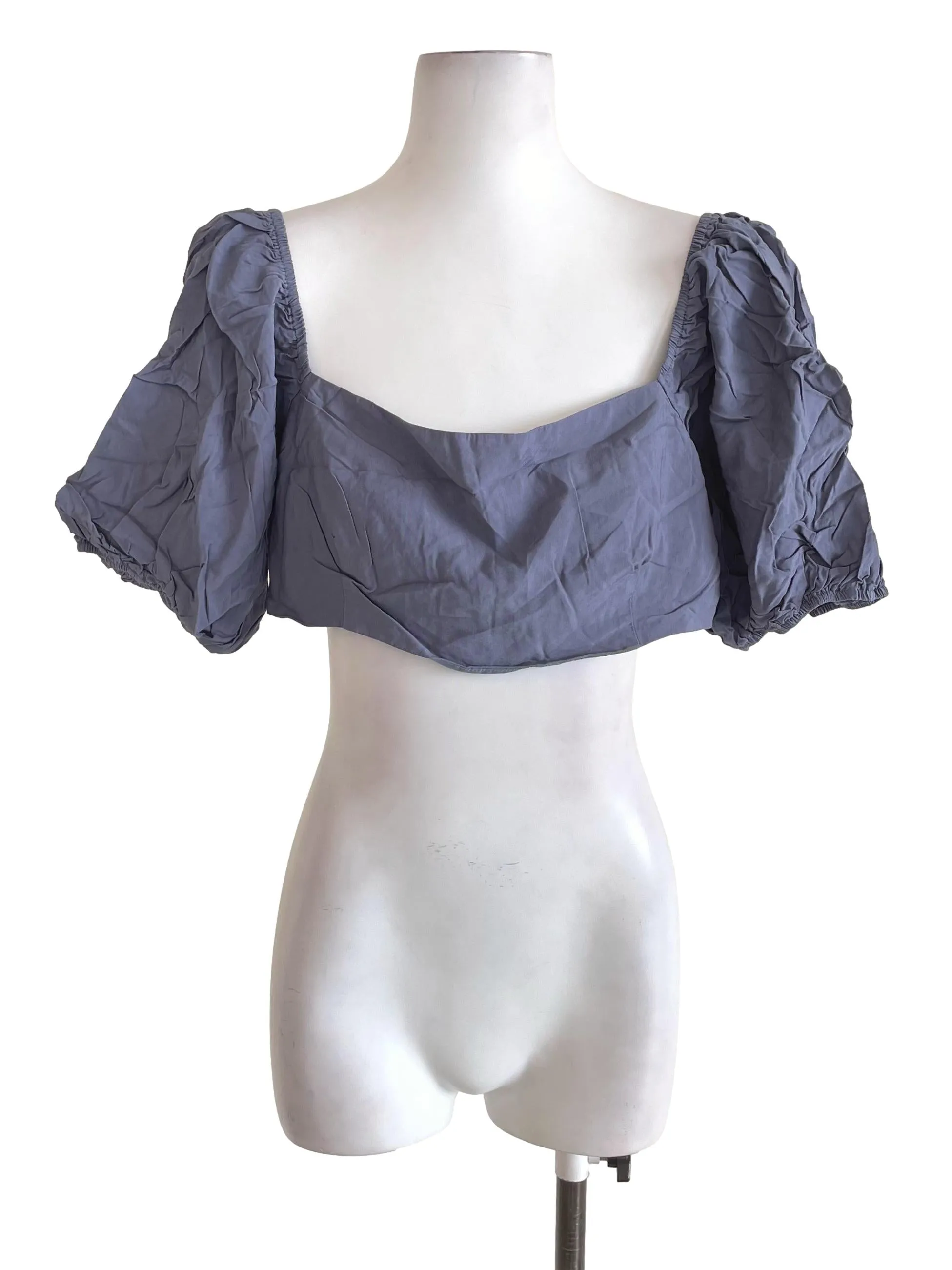 Stone Blue Puff Sleeves Tube Top