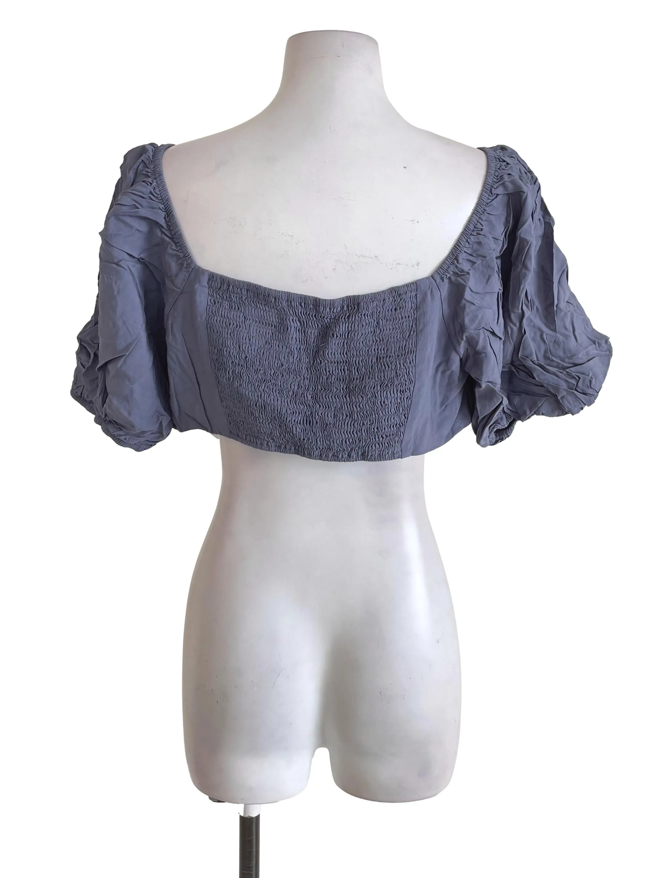 Stone Blue Puff Sleeves Tube Top
