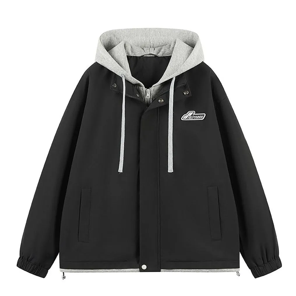 Stylish Men's Raincoat with Faux Two-piece Design and Label Detailing