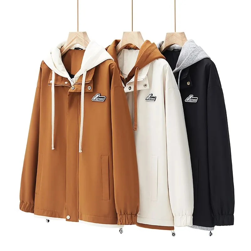 Stylish Men's Raincoat with Faux Two-piece Design and Label Detailing