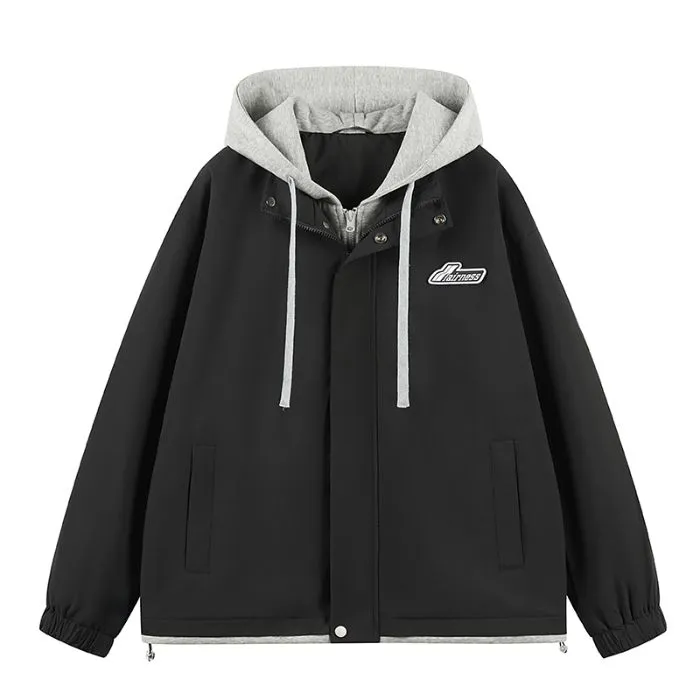 Stylish Men's Raincoat with Faux Two-piece Design and Label Detailing