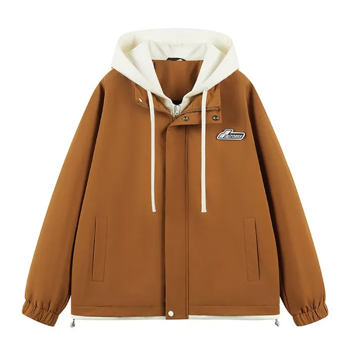 Stylish Men's Raincoat with Faux Two-piece Design and Label Detailing