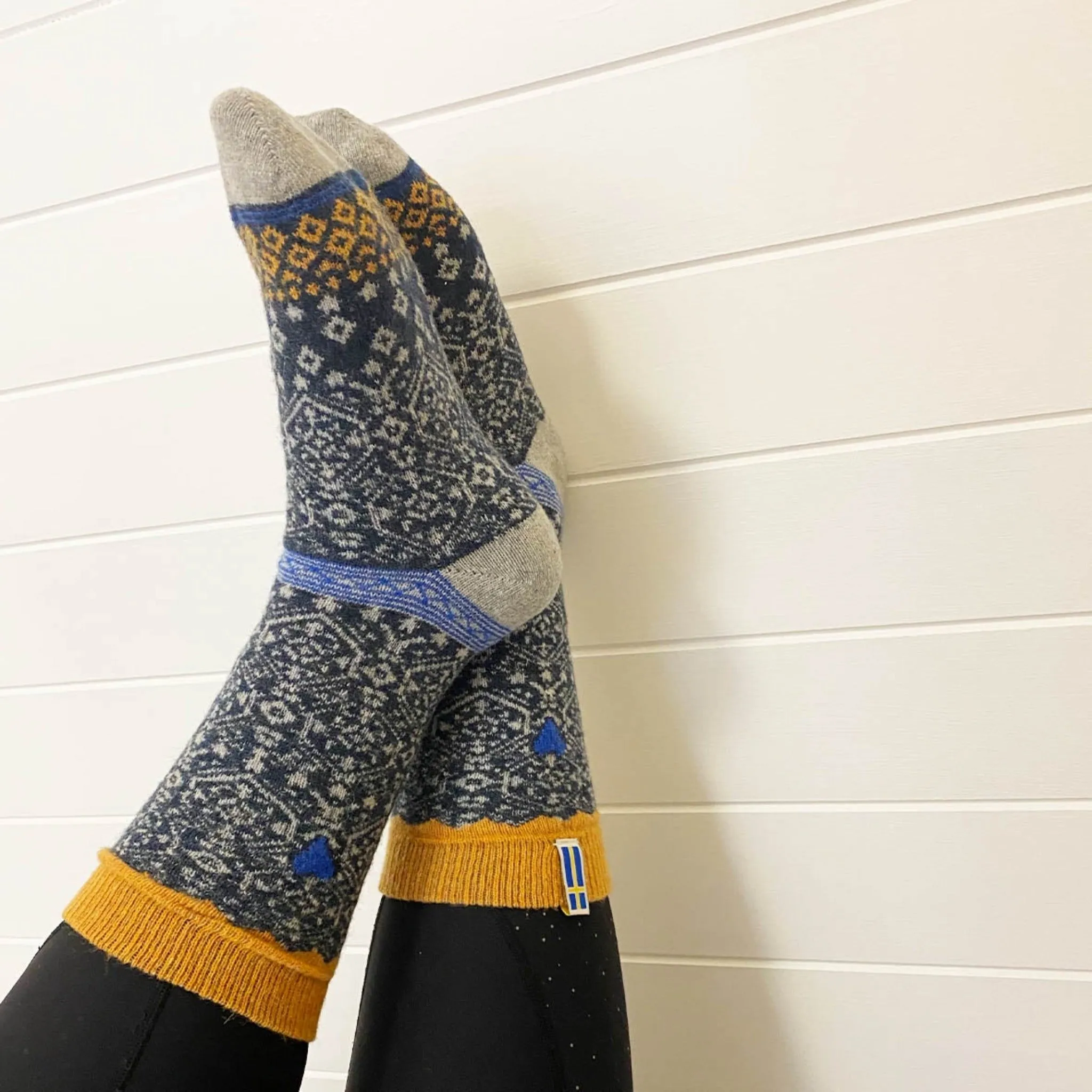 Sweden Wool Socks, Blue-Yellow