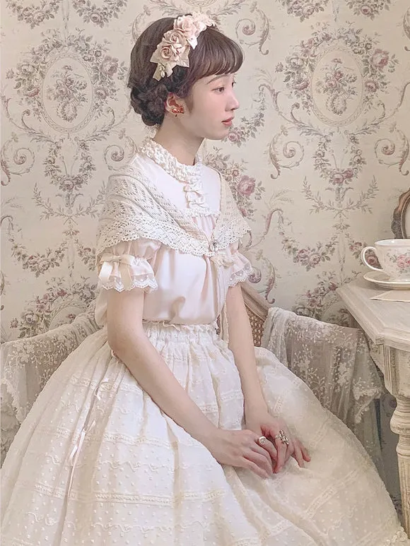 Sweet Lolita Blouses Light Apricot Half Sleeves Bows Ruffles Lolita Top Lolita Shirt