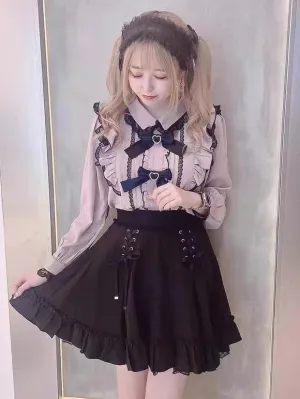 Sweet Lolita Blouses Lolita Top Pink Long Sleeves Ruffles Lace Bow Lolita Shirt