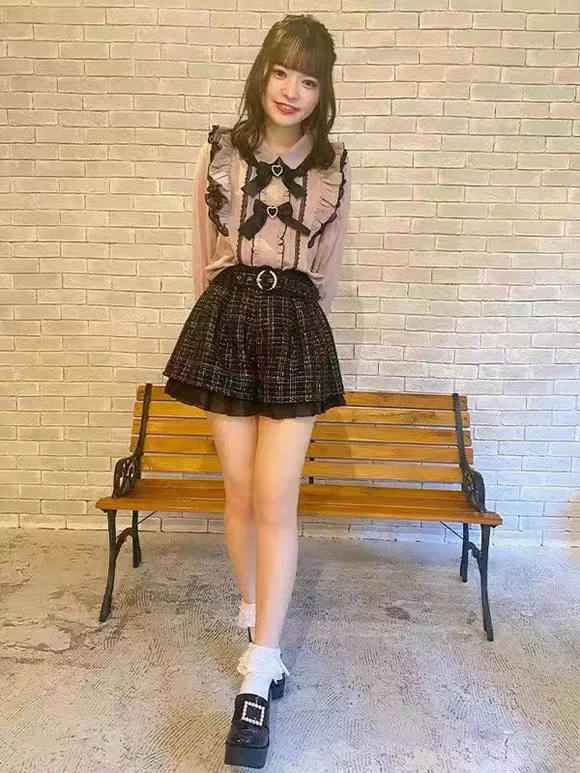 Sweet Lolita Blouses Lolita Top Pink Long Sleeves Ruffles Lace Bow Lolita Shirt