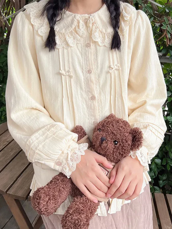 Sweet Lolita Blouses Ruffles Lace Long Sleeves Lolita Top Blouse Apricot Lolita Shirt