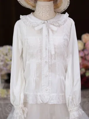 Sweet Lolita Blouses White Long Sleeves Lace Ruffles Lolita Top Lolita Shirt
