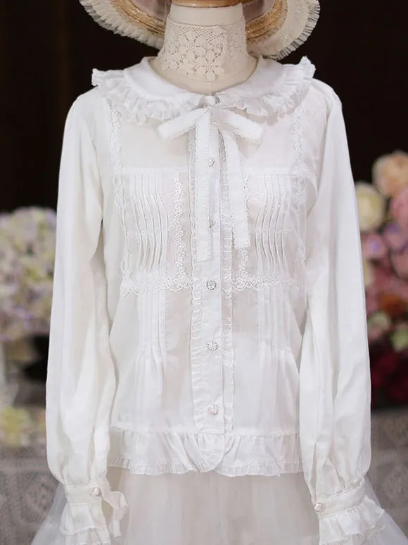 Sweet Lolita Blouses White Long Sleeves Lace Ruffles Lolita Top Lolita Shirt