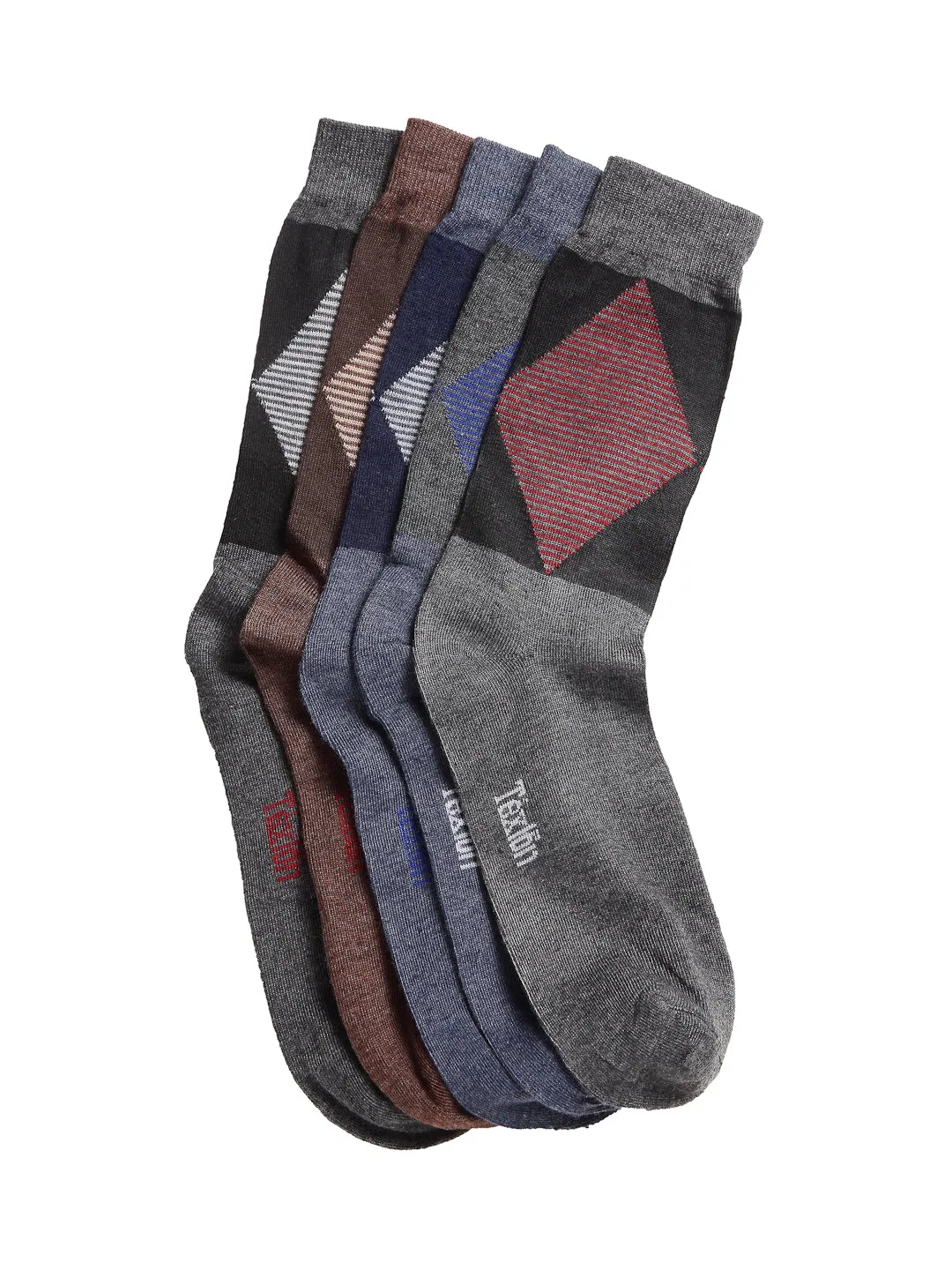 Texlon Men's Woolen Calf Length Thick Winter Wear Socks (Multicolor, Free Size) - Pack of 5 Pairs
