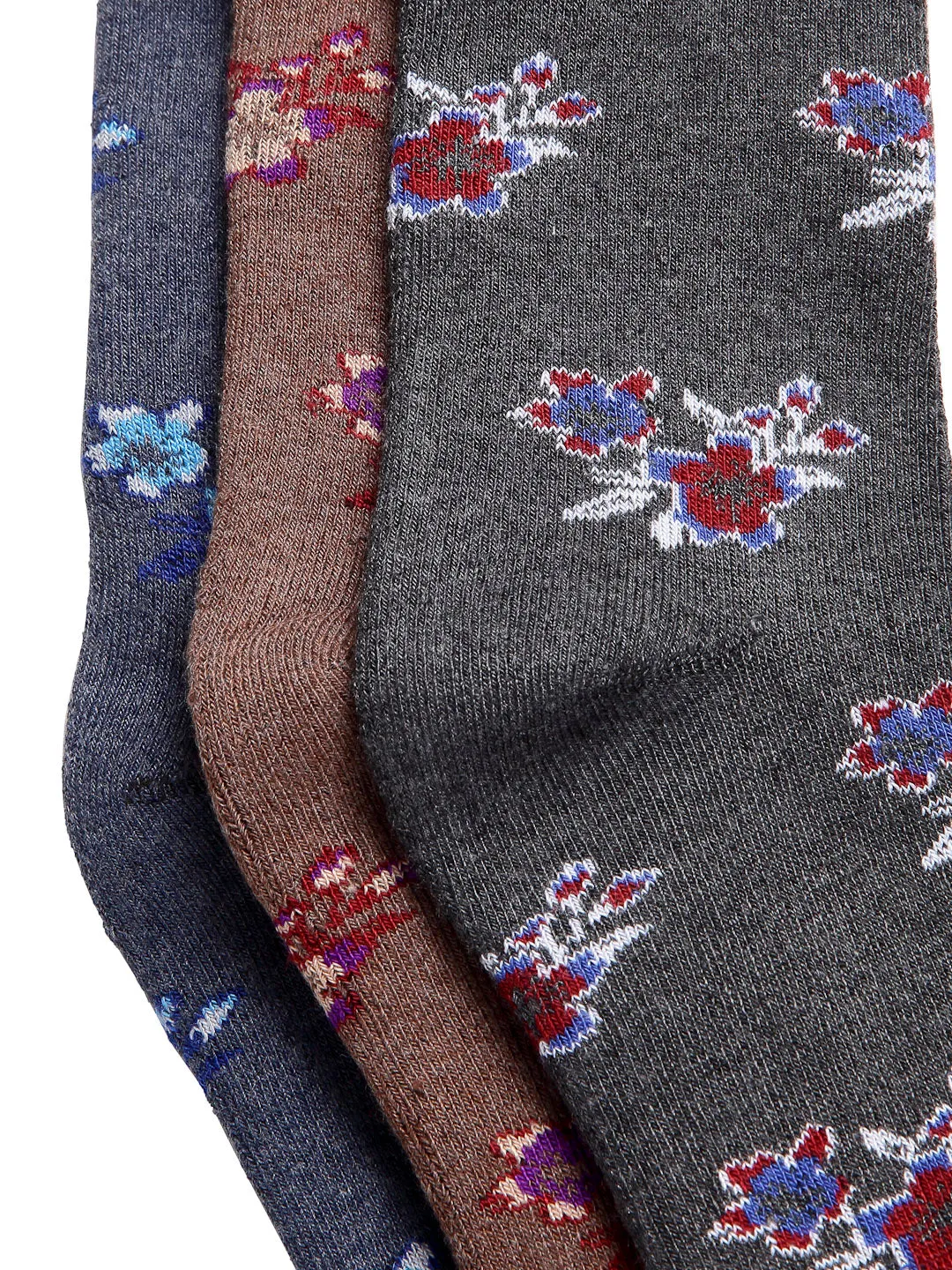 Texlon Women's Calf Length Towel Terry Thick Woolen Multicolored Thumb Socks(Pack of 3 Pairs)(Multicolored, Free Size)