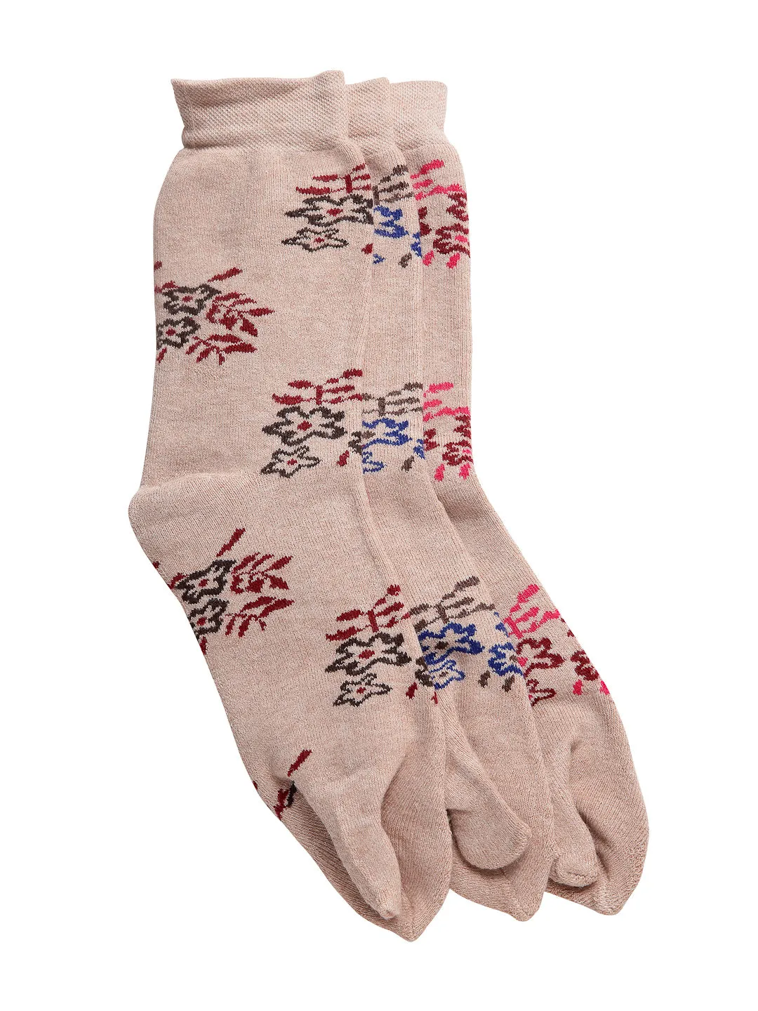 Texlon Women's Calf Length Towel Thick Woolen Thumb Multicolored Socks (Pack of 3 Pairs)