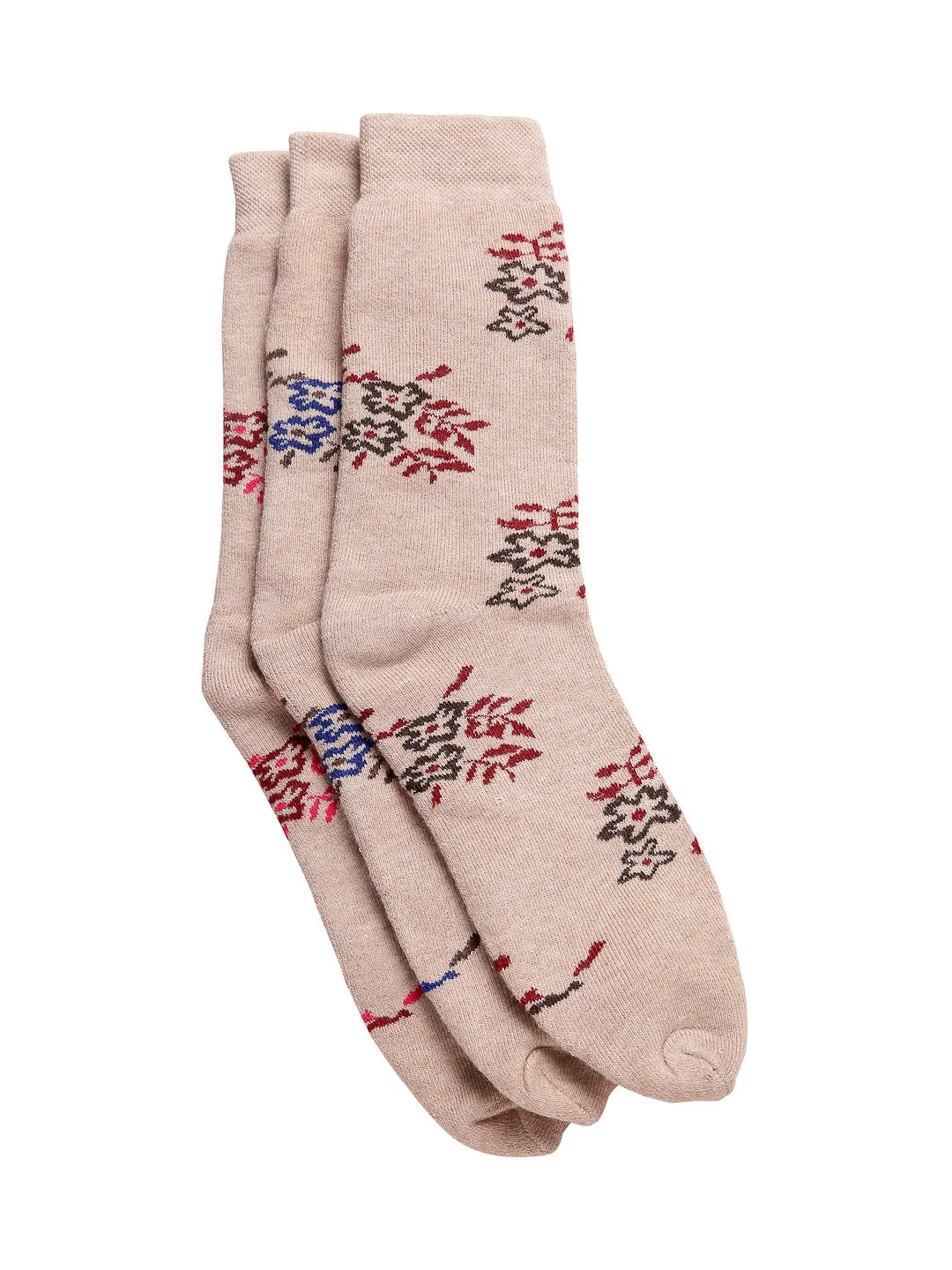 Texlon Women's Calf Length Towel Thick Woolen Thumb Multicolored Socks (Pack of 3 Pairs)