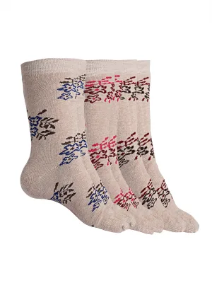Texlon Women's Calf Length Towel Thick Woolen Thumb Multicolored Socks (Pack of 3 Pairs)