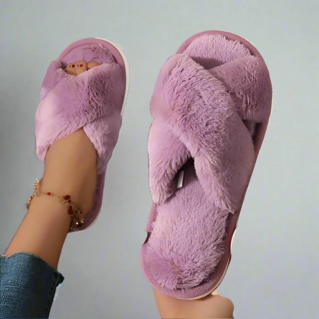 Tiffany Fluffy Cross Slippers