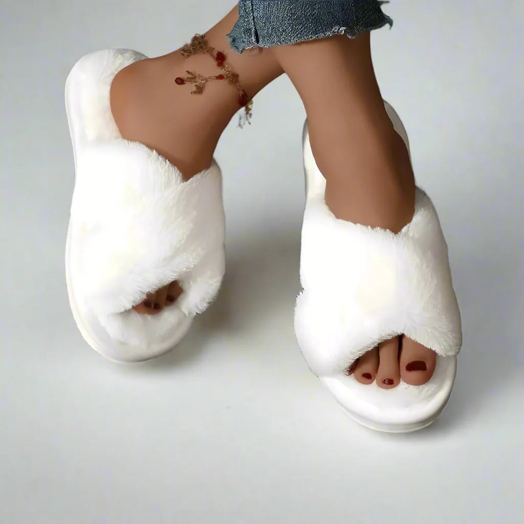 Tiffany Fluffy Cross Slippers