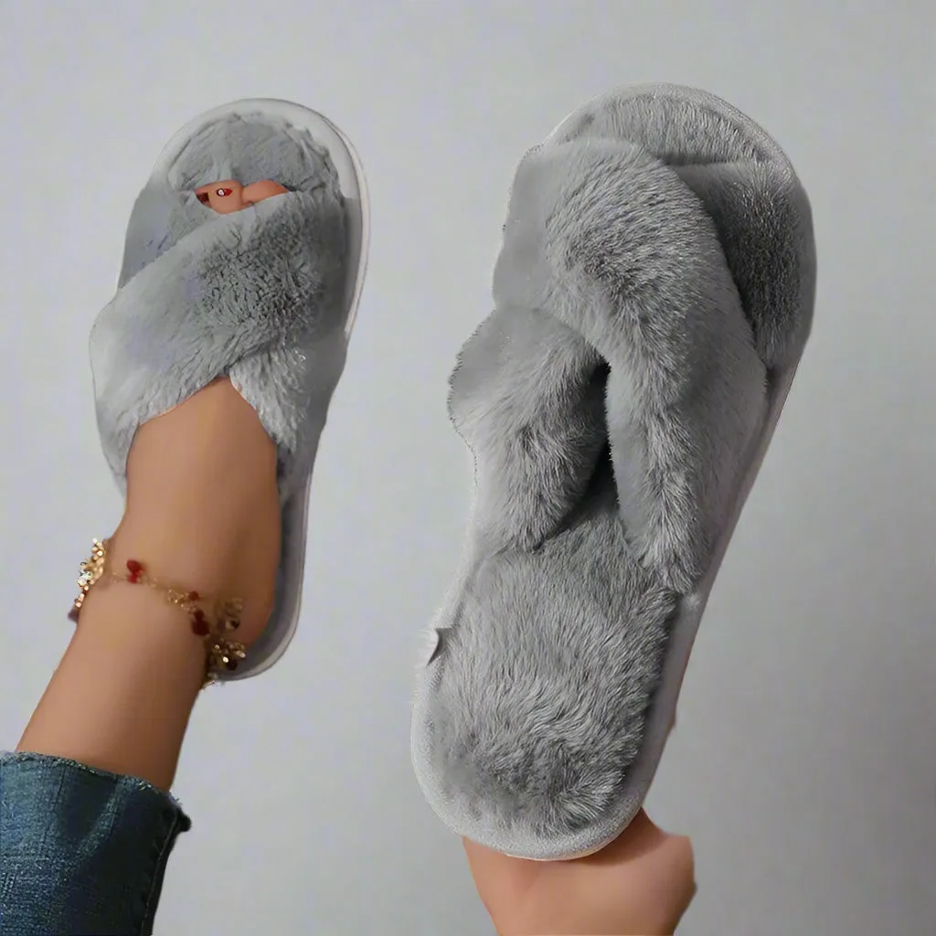 Tiffany Fluffy Cross Slippers