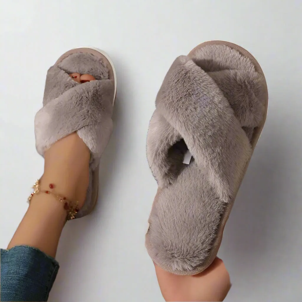 Tiffany Fluffy Cross Slippers