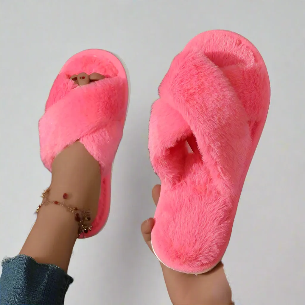 Tiffany Fluffy Cross Slippers