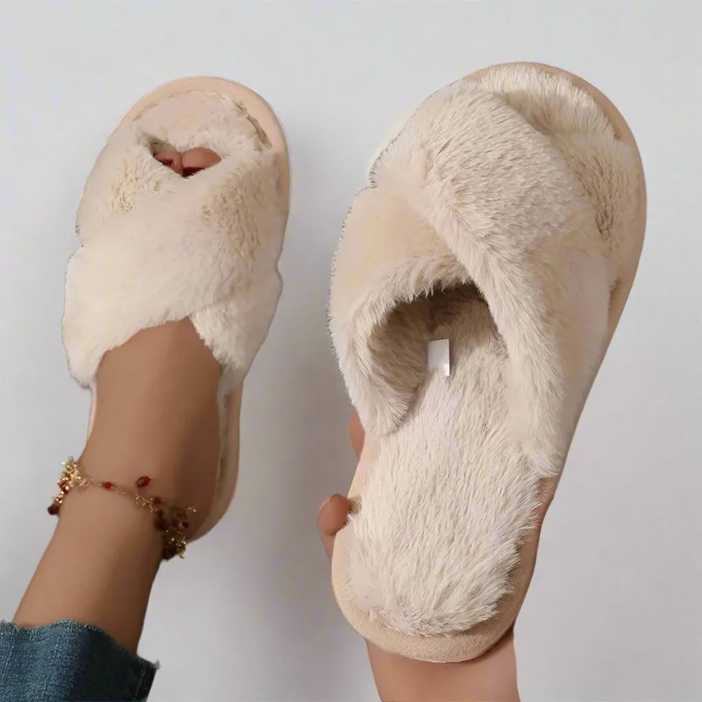 Tiffany Fluffy Cross Slippers