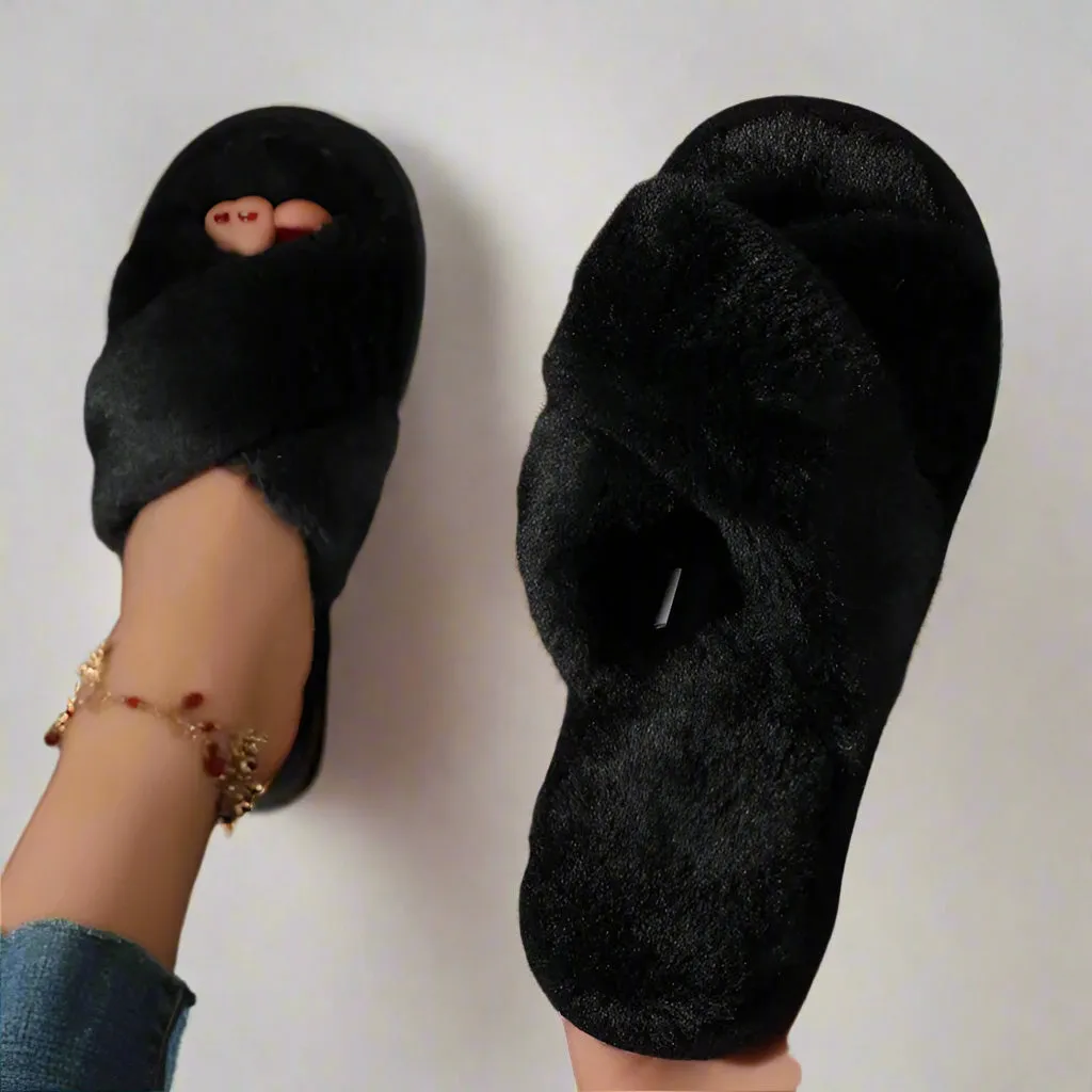 Tiffany Fluffy Cross Slippers