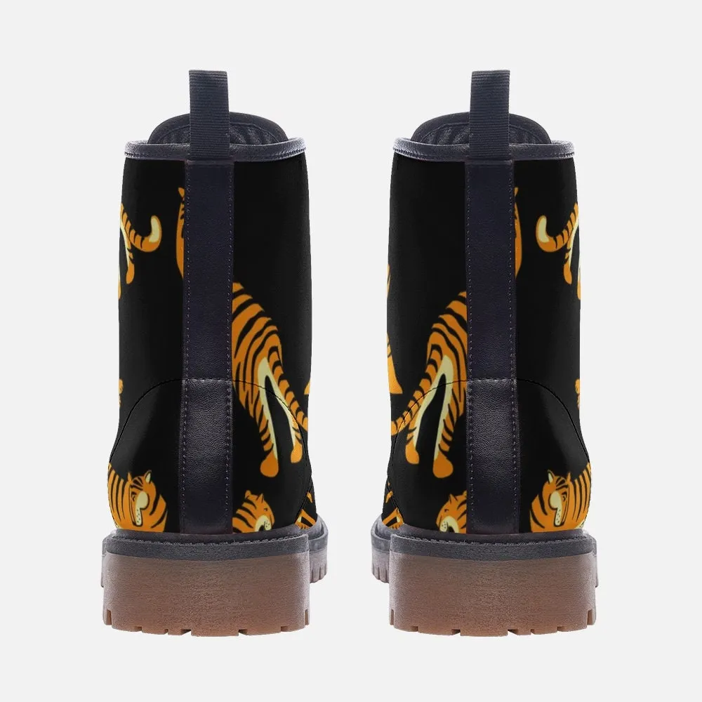 Tiger Black Vegan Leather Unisex Boots