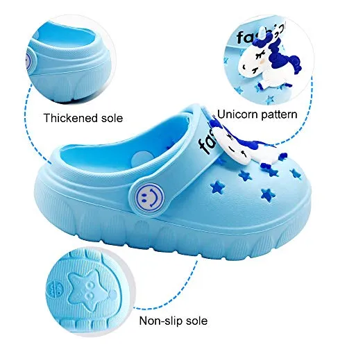 Toddler Little Kids Unicorn Sandals Non-Slip Slide Summer Slippers (Blue)