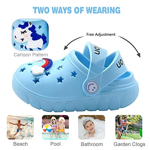 Toddler Little Kids Unicorn Sandals Non-Slip Slide Summer Slippers (Blue)