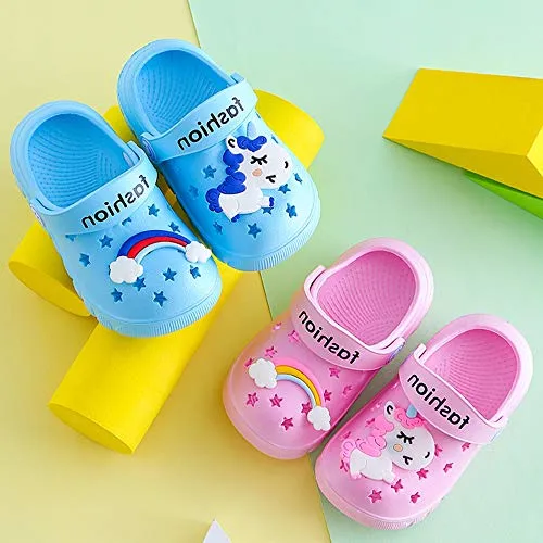 Toddler Little Kids Unicorn Sandals Non-Slip Slide Summer Slippers (Blue)