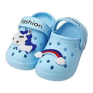 Toddler Little Kids Unicorn Sandals Non-Slip Slide Summer Slippers (Blue)