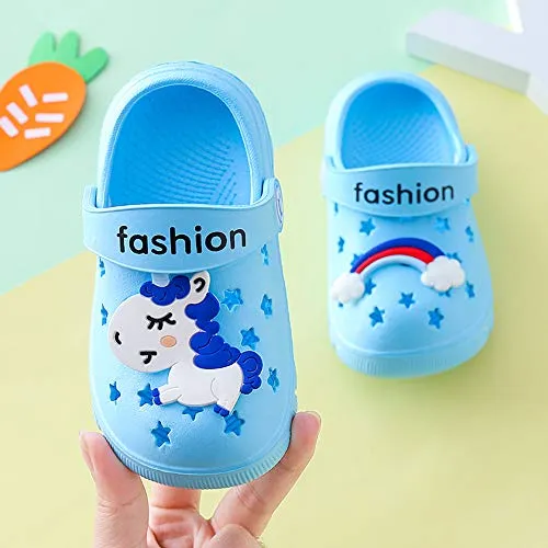 Toddler Little Kids Unicorn Sandals Non-Slip Slide Summer Slippers (Blue)
