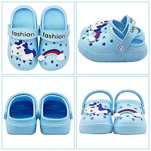 Toddler Little Kids Unicorn Sandals Non-Slip Slide Summer Slippers (Blue)