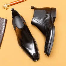 Top Layer Cowhide Men's Leather Shoes Pointed Ankle Boots Men's Genuine Leather Business Formal Wear Chelsea Boots Carved Martin Boots High-Top Leather Boots89611