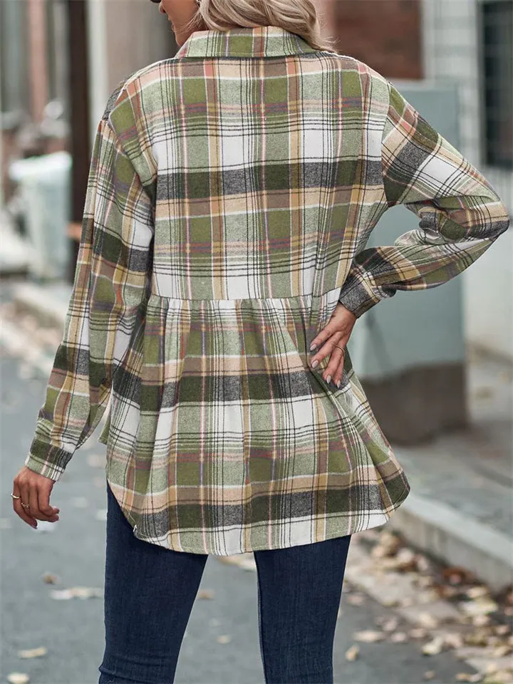 Trendy Lapel Long Sleeve Pockets Women's Cozy Blouses